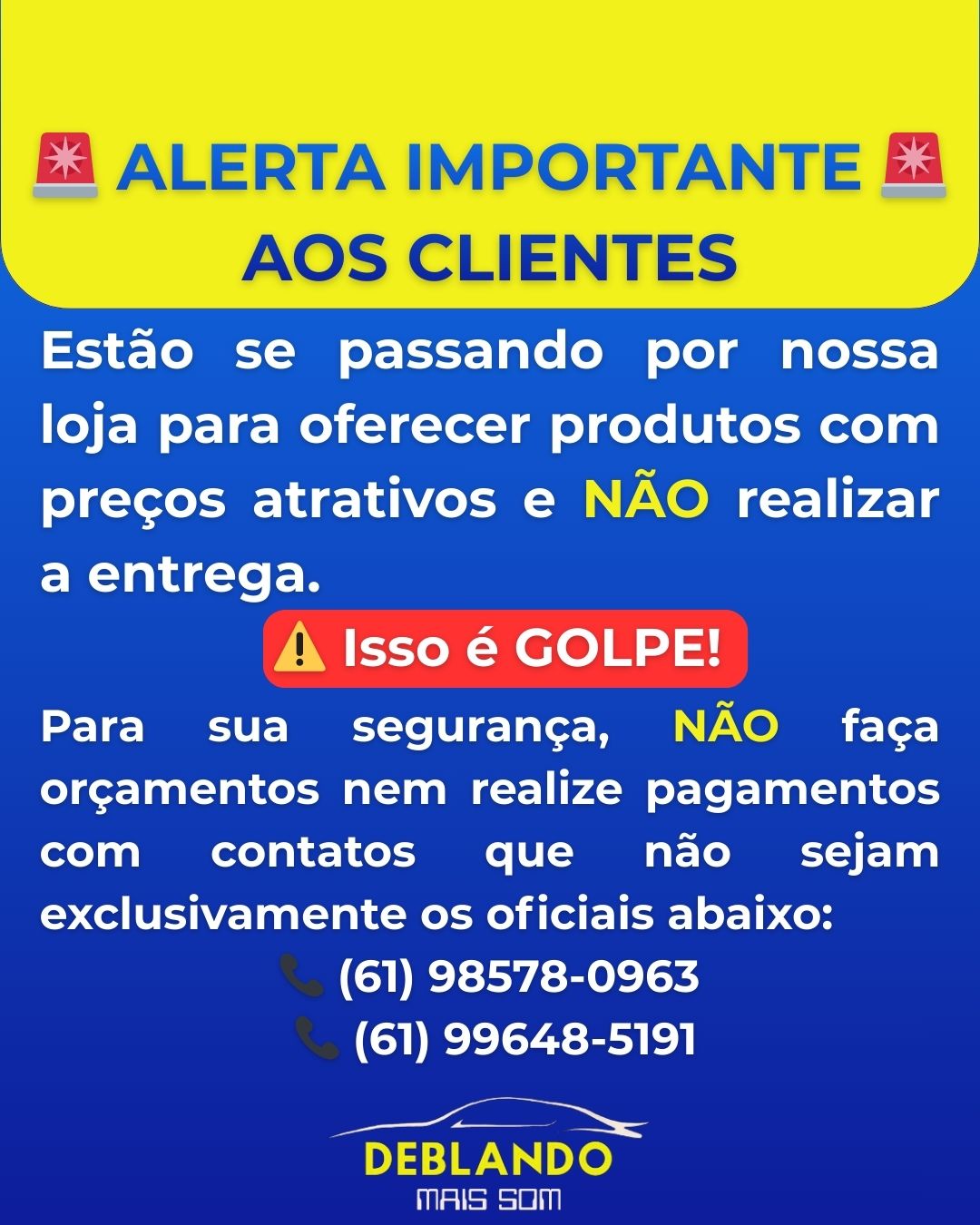 Mensagem de aelerta de golpe.